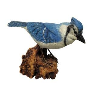 Blue Jay Original Hand Carved Wooden Bird Figurine Vintage Art Sculpture